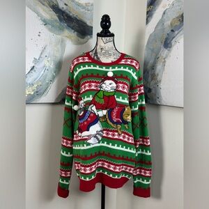 Jolly Sweaters Festive Playful Cat’s Christmas Embroidered Decorated Sweater M